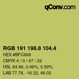 カラーコード: RGB 191 198.8 104.4 | qconv.com