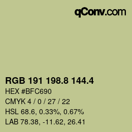 カラーコード: RGB 191 198.8 144.4 | qconv.com