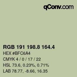 カラーコード: RGB 191 198.8 164.4 | qconv.com