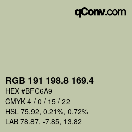 カラーコード: RGB 191 198.8 169.4 | qconv.com