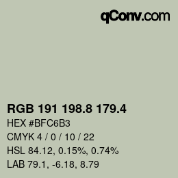 カラーコード: RGB 191 198.8 179.4 | qconv.com