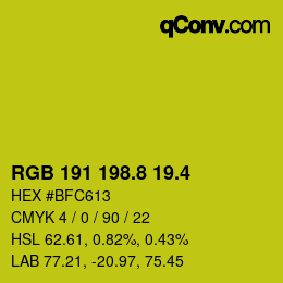 カラーコード: RGB 191 198.8 19.4 | qconv.com
