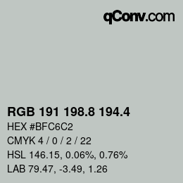 カラーコード: RGB 191 198.8 194.4 | qconv.com
