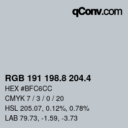 カラーコード: RGB 191 198.8 204.4 | qconv.com