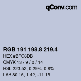 カラーコード: RGB 191 198.8 219.4 | qconv.com