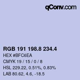 カラーコード: RGB 191 198.8 234.4 | qconv.com