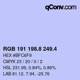 カラーコード: RGB 191 198.8 249.4 | qconv.com