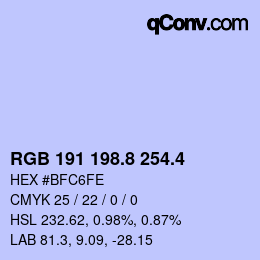 カラーコード: RGB 191 198.8 254.4 | qconv.com