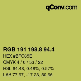 カラーコード: RGB 191 198.8 94.4 | qconv.com