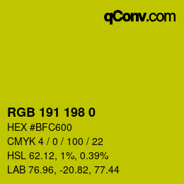 Color code: RGB 191 198 0 | qconv.com