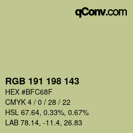 Color code: RGB 191 198 143 | qconv.com