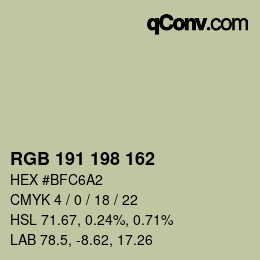 Color code: RGB 191 198 162 | qconv.com