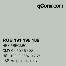 Color code: RGB 191 198 188 | qconv.com