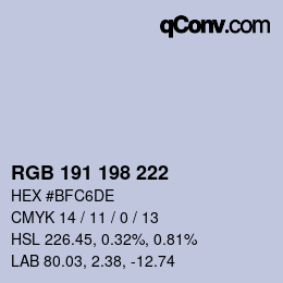 Color code: RGB 191 198 222 | qconv.com