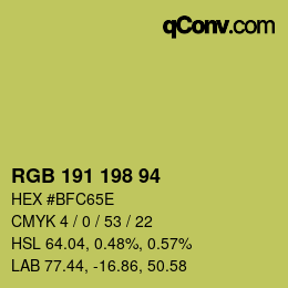 Color code: RGB 191 198 94 | qconv.com