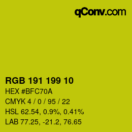 Color code: RGB 191 199 10 | qconv.com