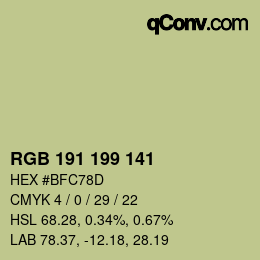 Color code: RGB 191 199 141 | qconv.com