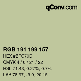 Color code: RGB 191 199 157 | qconv.com