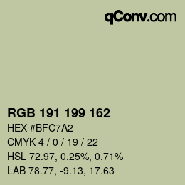 Color code: RGB 191 199 162 | qconv.com