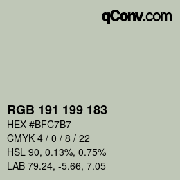 Color code: RGB 191 199 183 | qconv.com