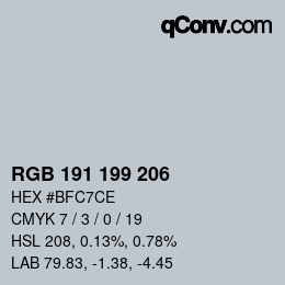 颜色代码: RGB 191 199 206 | qconv.com
