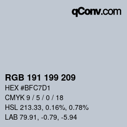 カラーコード: RGB 191 199 209 | qconv.com