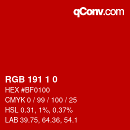 カラーコード: RGB 191 1 0 | qconv.com