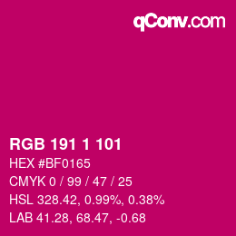 Color code: RGB 191 1 101 | qconv.com