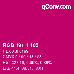 Color code: RGB 191 1 105 | qconv.com