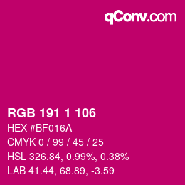 Color code: RGB 191 1 106 | qconv.com