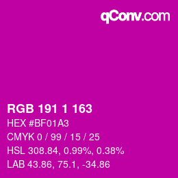Color code: RGB 191 1 163 | qconv.com