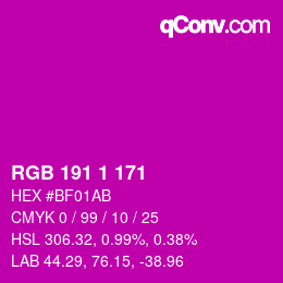 Color code: RGB 191 1 171 | qconv.com