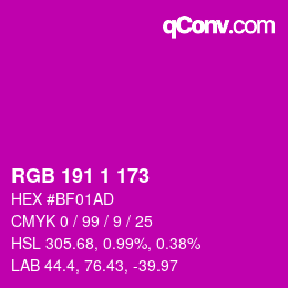 Color code: RGB 191 1 173 | qconv.com
