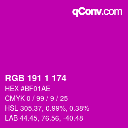 カラーコード: RGB 191 1 174 | qconv.com