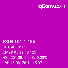 Color code: RGB 191 1 185 | qconv.com