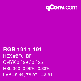 Color code: RGB 191 1 191 | qconv.com