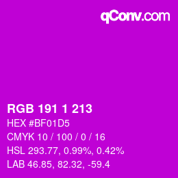 カラーコード: RGB 191 1 213 | qconv.com