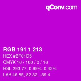 カラーコード: RGB 191 1 213 | qconv.com