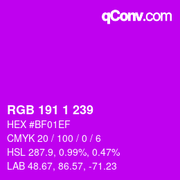 颜色代码: RGB 191 1 239 | qconv.com