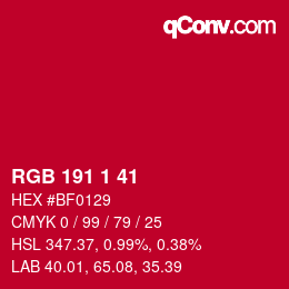 Color code: RGB 191 1 41 | qconv.com