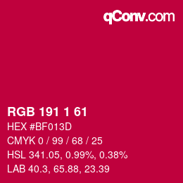 Color code: RGB 191 1 61 | qconv.com