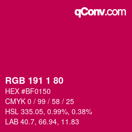 Color code: RGB 191 1 80 | qconv.com