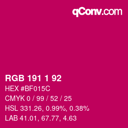 カラーコード: RGB 191 1 92 | qconv.com