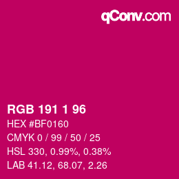 Color code: RGB 191 1 96 | qconv.com
