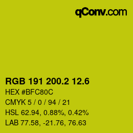 カラーコード: RGB 191 200.2 12.6 | qconv.com