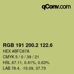 カラーコード: RGB 191 200.2 122.6 | qconv.com