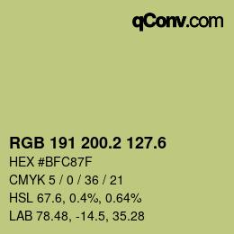 カラーコード: RGB 191 200.2 127.6 | qconv.com