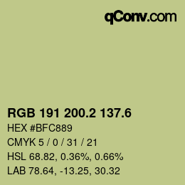 カラーコード: RGB 191 200.2 137.6 | qconv.com