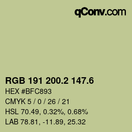 カラーコード: RGB 191 200.2 147.6 | qconv.com