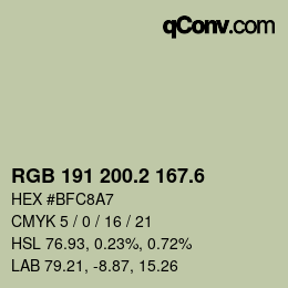 カラーコード: RGB 191 200.2 167.6 | qconv.com